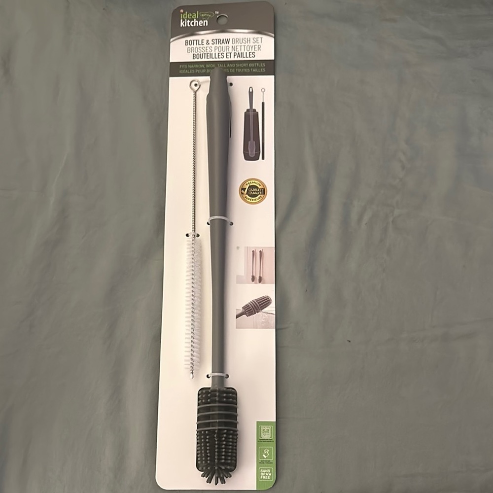 Ideal Kitchen Bottle & Straw Brush Set - Black and White